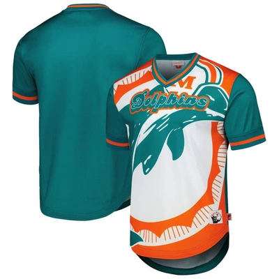 Mitchell & Ness Aqua Miami Dolphins Jumbotron 3.0 Mesh V-neck T-shirt