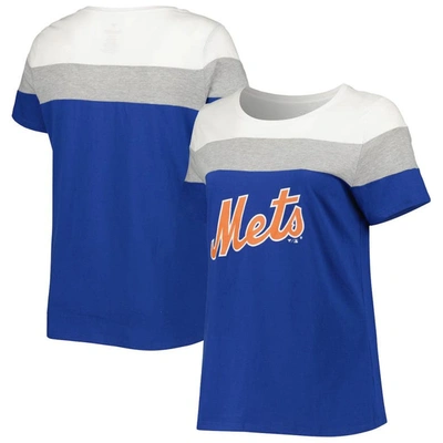 Profile Women's White, Royal New York Mets Plus Size Colorblock T-shirt In White,royal