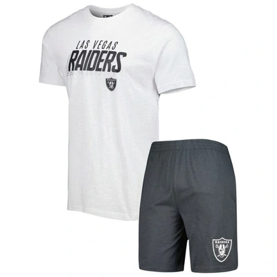 Concepts Sport Men's  Charcoal, White Las Vegas Raiders Downfield T-shirt And Shorts Sleep Set In Charcoal,white