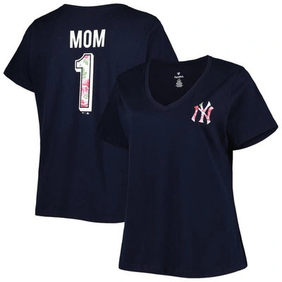 Profile Navy New York Yankees Mother's Day Plus Size Best Mom Ever V-neck T-shirt