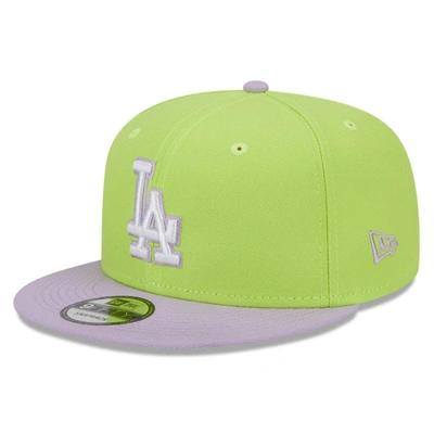 New Era Men's  Neon Green And Purple Los Angeles Dodgers Spring Basic Two-tone 9fifty Snapback Hat In Neon Green,purple
