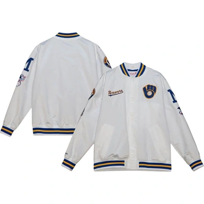 Mitchell & Ness White Milwaukee Brewers City Collection Satin Full-snap Varsity Jacket