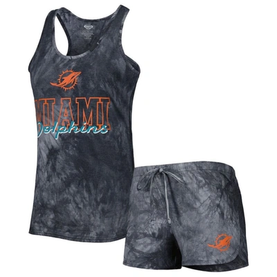 Concepts Sport Charcoal Miami Dolphins Billboard Scoop Neck Racerback Tank And Shorts Sleep Set