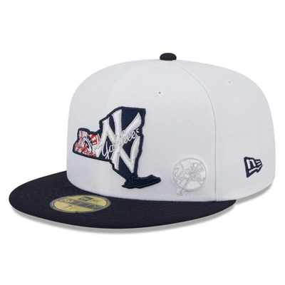 New Era Men's  White And Navy New York Yankees State 59fifty Fitted Hat In White,navy
