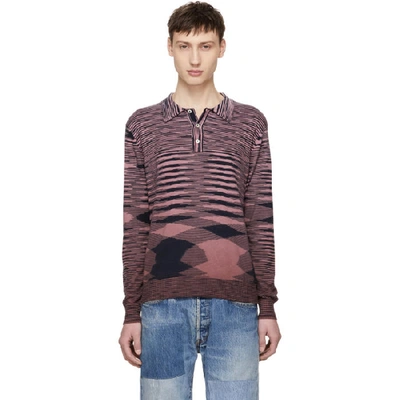 Missoni Pink Long Sleeve Striped Polo In 3061red/pnk