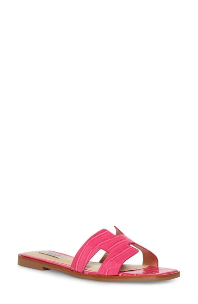 Steven New York Harlien Croc Embossed Slide Sandal In Hot Pink