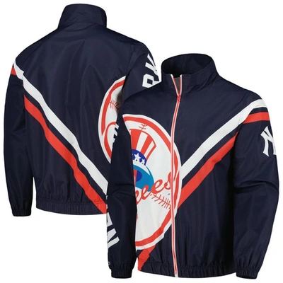 Mitchell & Ness Men's  Navy New York Yankees Exploded Logo Warm Up Full-zip Jacket