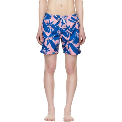 Bather Pink And Blue Tropical Palms Swim Shorts In Pink/green