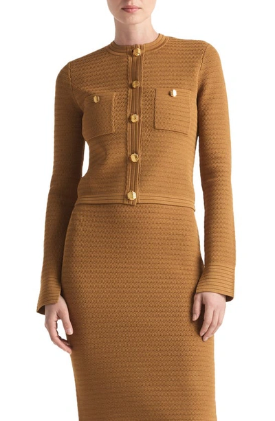 St John Racking Stitch Knit Jacket In Caramel