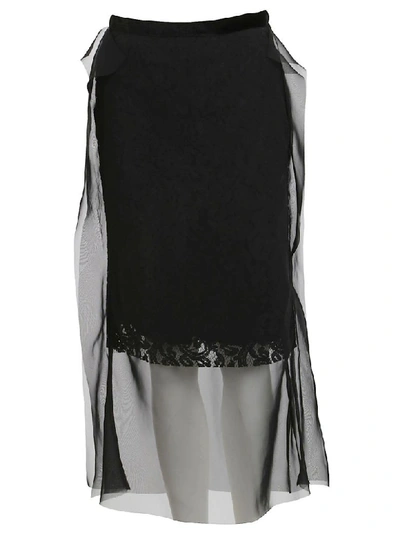 Sacai Lace Chiffon Skirt In Black