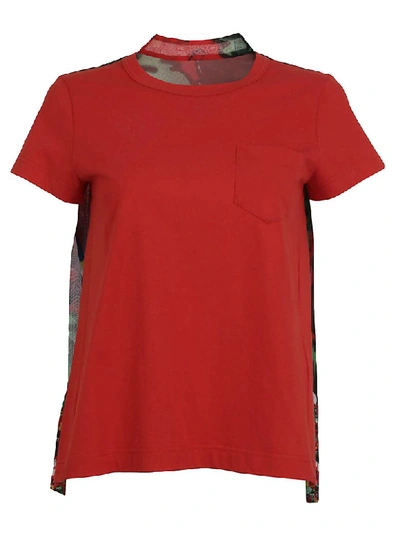 Sacai Flower Pleated Back T-shirt In Red