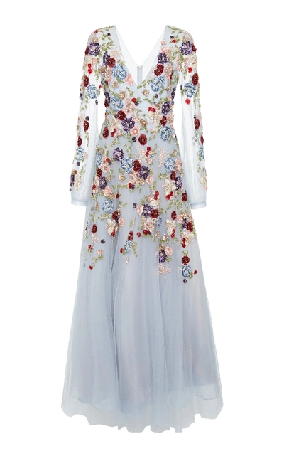Patbo Beaded Tulle A Line Gown In Floral