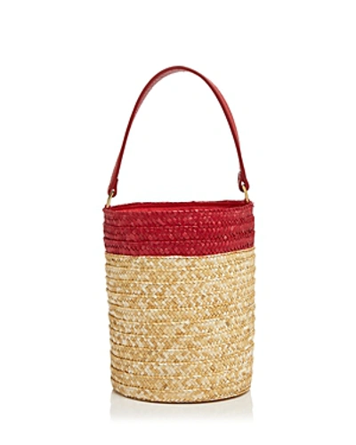 Caterina Bertini Small Straw Bucket Bag In Natural/red/gold