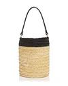 Caterina Bertini Small Straw Bucket Bag In Natural/black/gold
