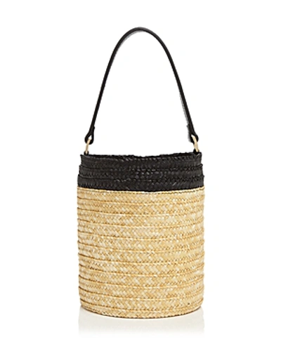 Caterina Bertini Small Straw Bucket Bag In Natural/black/gold