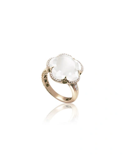 Pasquale Bruni 18k Rose Gold Bon Ton Floral Milky Quartz & Diamond Ring In White/rose Gold