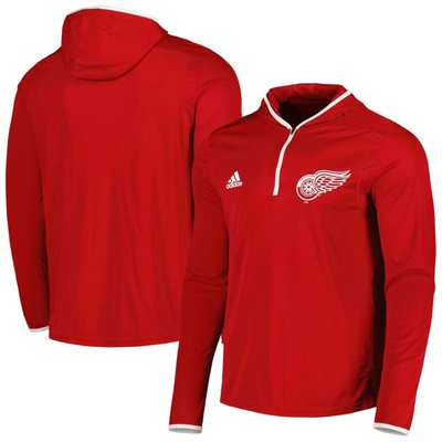 Adidas Originals Adidas Red Detroit Red Wings Team Long Sleeve Quarter-zip Hoodie T-shirt