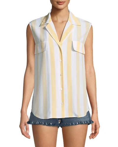 Frame True Striped Sleeveless Silk Shirt In Golden Haze Multi