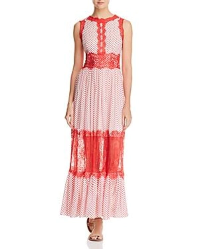 Aqua Lace Applique Polka Dot Maxi Dress - 100% Exclusive In Coral/white
