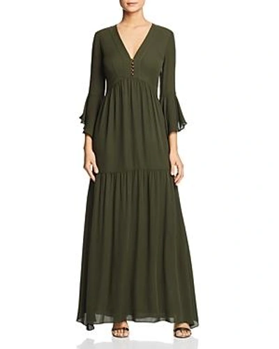 Badgley Mischka Woman Silk Crepe De Chine Maxi Dress Army Green