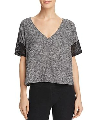 Beyond Yoga Mesh-inset Cropped Tee In Black-white