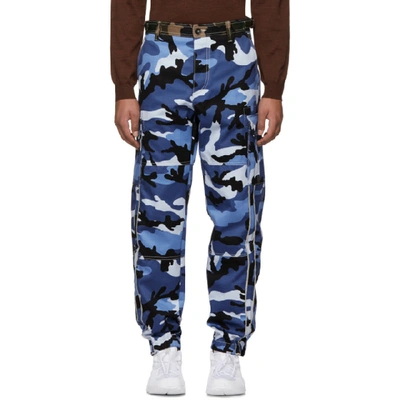 Valentino Camo Button-fly Cargo Pants In Blue