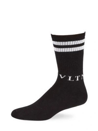 Valentino Logo Cotton Sport Socks In Black