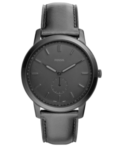 Fossil Men's Minimalist Black Leather Strap Watch 44mm In Black/ Black/ Black