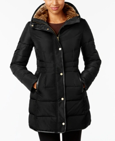 Cole Haan Women's Faux-fur Collar Down Puffer Coat In Black