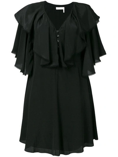 Chloé Ruffle Bib Dress In Black