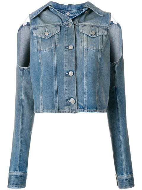 Mm6 Maison Margiela Cut Out Shoulder Denim Jacket In Blue Modesens