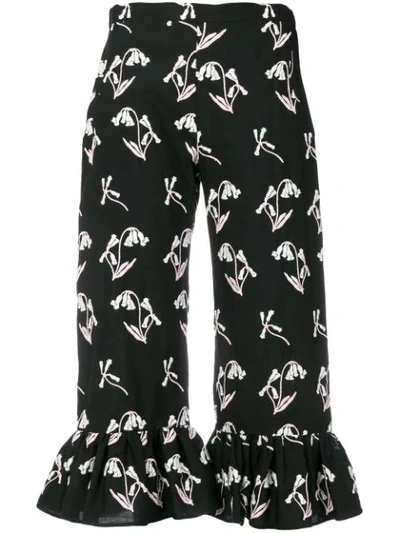 Giuseppe Di Morabito Cropped Flared Floral Trousers In Black