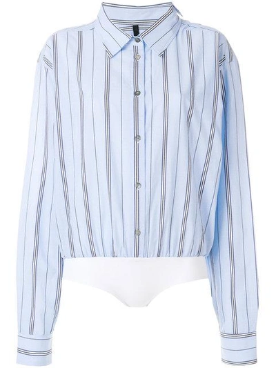 Ben Taverniti Unravel Project Striped Shirt Bodysuit In Blue