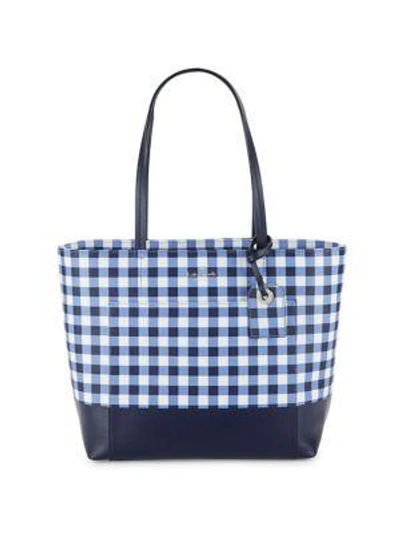 Kate Spade Gingham Leather Tote In Navy White