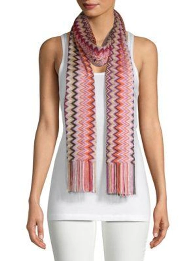 Missoni Chevron Knit Scarf In Pink