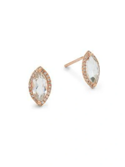 Meira T White Topaz, Diamond And 14k Rose Gold Stud Earrings