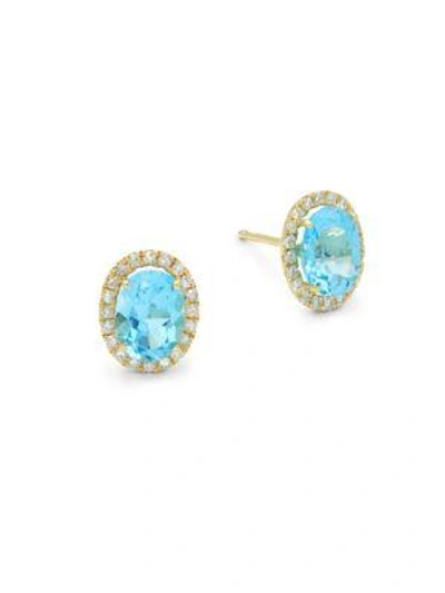 Meira T Blue Topaz, Diamond And 14k Yellow Gold Stud Earrings