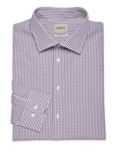 Giorgio Armani Plaid Cotton Dress Shirt In Purple