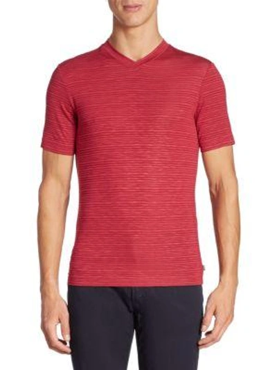 Giorgio Armani Striped V-neck Tee In Solid Dark