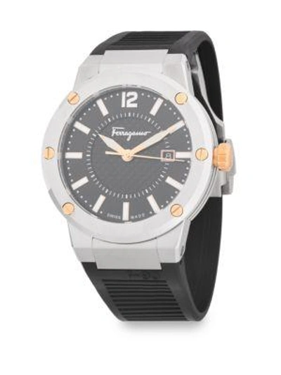 Ferragamo Classic Stainless Steel And Rubber Strap Watch