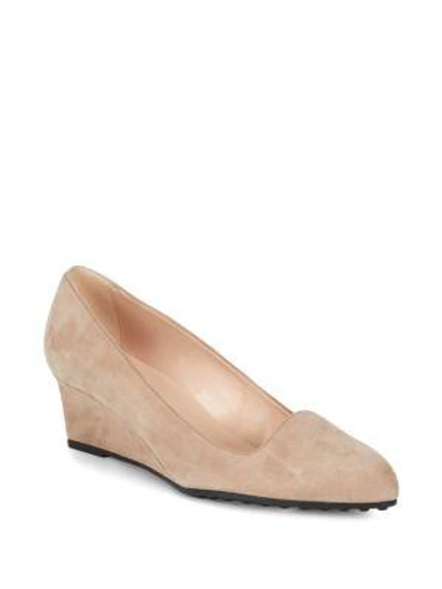 Tod's Zeppa Leather Wedge Pumps In Stone
