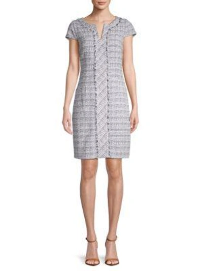 Karl Lagerfeld Fringed Tweed Shift Dress In Multi
