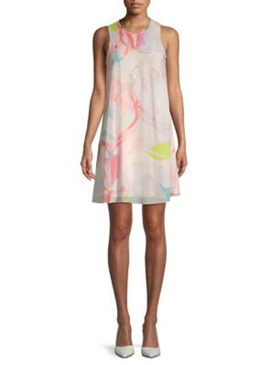 Calvin Klein Floral Chiffon Trapeze Dress In Blush Multi