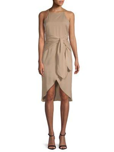 Moon River Tie Waist Hi-lo Dress In Khaki