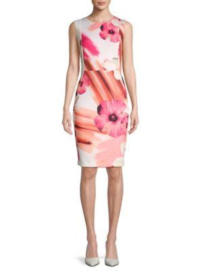 Calvin Klein Floral Sleeveless Sheath Dress In Hibiscus
