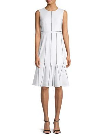 Calvin Klein Contrast-stitch A-line Dress In White Black