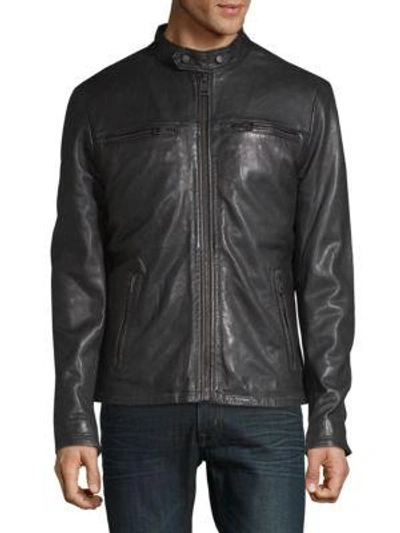 Superdry Leather Biker Jacket In Black