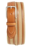 Allen Edmonds Canvas Strap Belt In Khaki/ Walnut