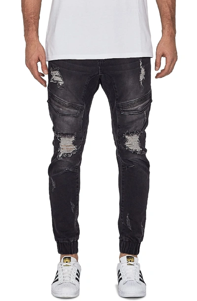 Nxp Flight Skinny Denim Jogger Pants In Broken Black