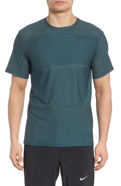 Nike Crewneck Mesh T-shirt In Deep Jungle/ Green Glow/ Black